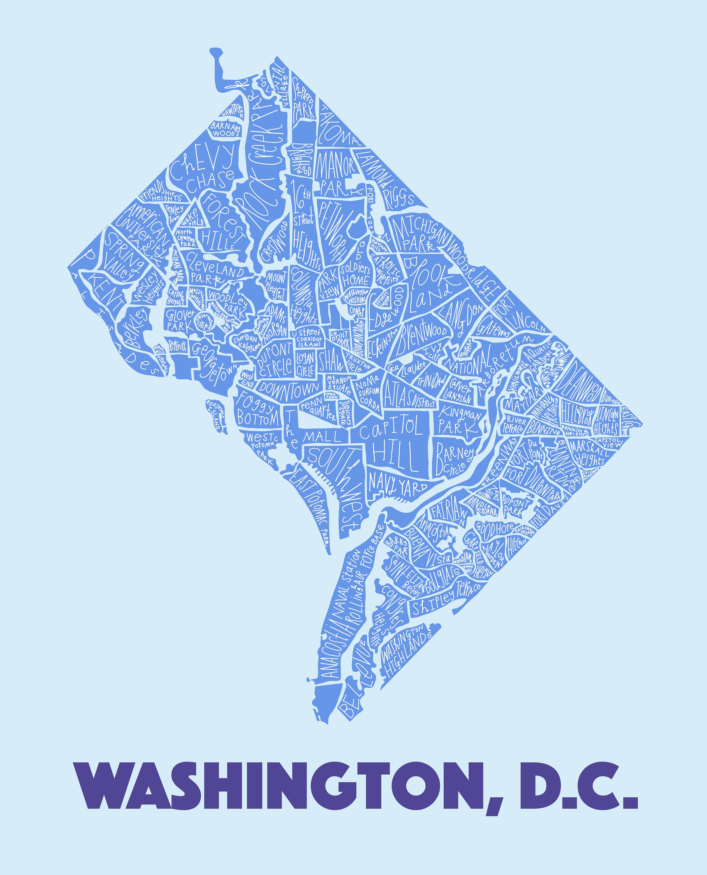 Washington, DC Neighborhood Hand-drawn Map Print - Etsy