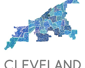 Cleveland Neighborhood Map Hand-drawn Print