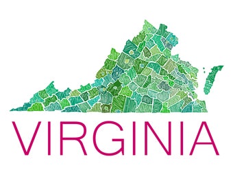 Virginia County Map, hand-drawn