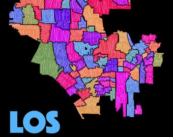 Los Angeles County Neighborhood Map – Digital SVG + PNG with Personal/Charity License