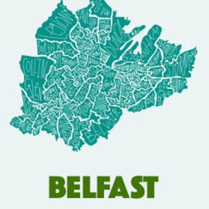 Impression de carte dessinée à la main du quartier de la ville de Belfast