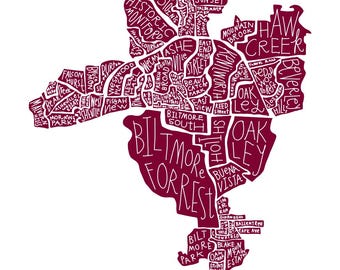 Asheville, North Carolina Map City Neighborhood Print