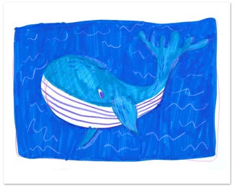 Blue Whale in the Blue Sea art print