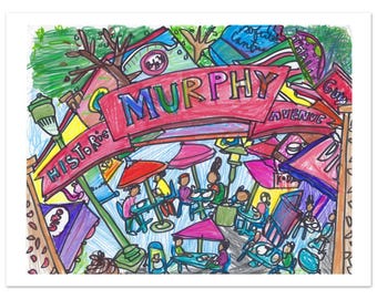 Sunnyvale Saturday Morning on Historic Murphy Avenue (Sunnyvale, CA) - art print of hand-drawn ink and pencil