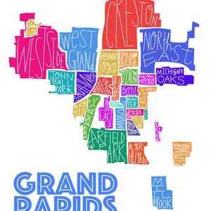 Grand Rapids Michigan -  City Neighborhood Hand-Drawn Map Print Posters