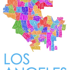 Los Angeles City Neighborhood Map Hand-Drawn Print BG-White Map-Multi