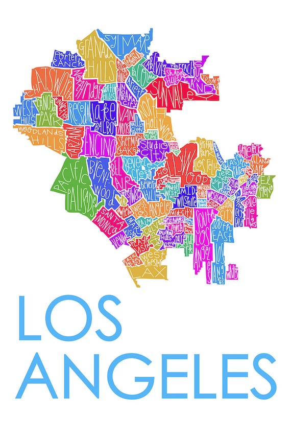 Los Angeles Map Of Neighborhoods Los Angeles Neighborhood Print | Etsy