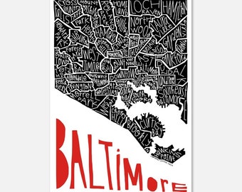 Baltimore City Neighborhood Map Hand-drawn Print