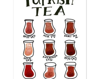 Turkish Tea Typology (Çay) – Hand-Drawn Art Print