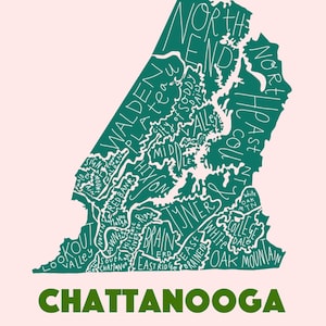 Impression d'affiche de carte dessinée à la main du quartier de Chattanooga