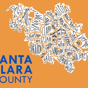 Santa Clara County Silicon Valley Hand-Drawn Map Print image 2