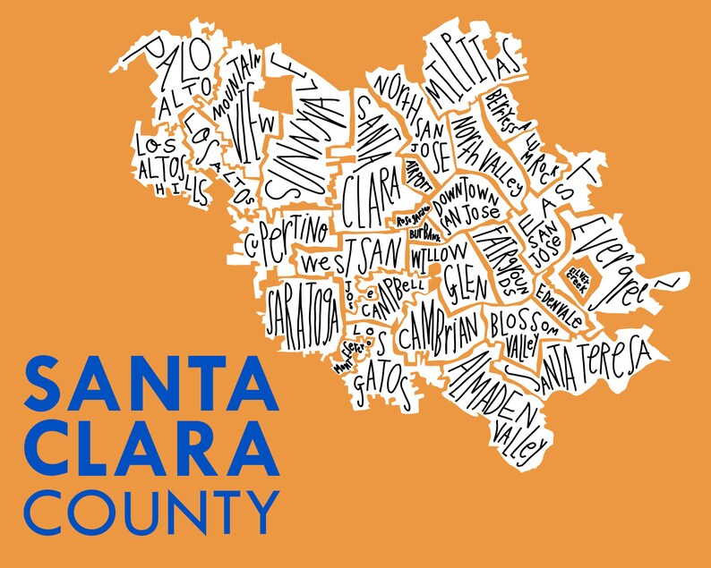 Santa Clara County Silicon Valley Hand-Drawn Map Print image 2