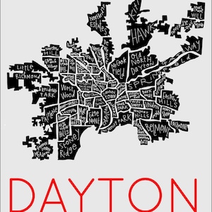 Impression de carte dessinée à la main du quartier de Dayton City