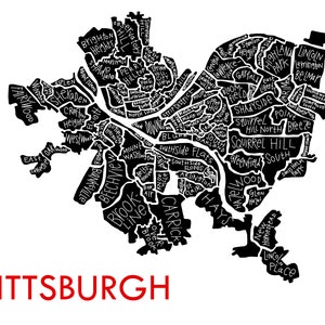 Pittsburgh City Neighborhood Map Hand-drawn Print image 7