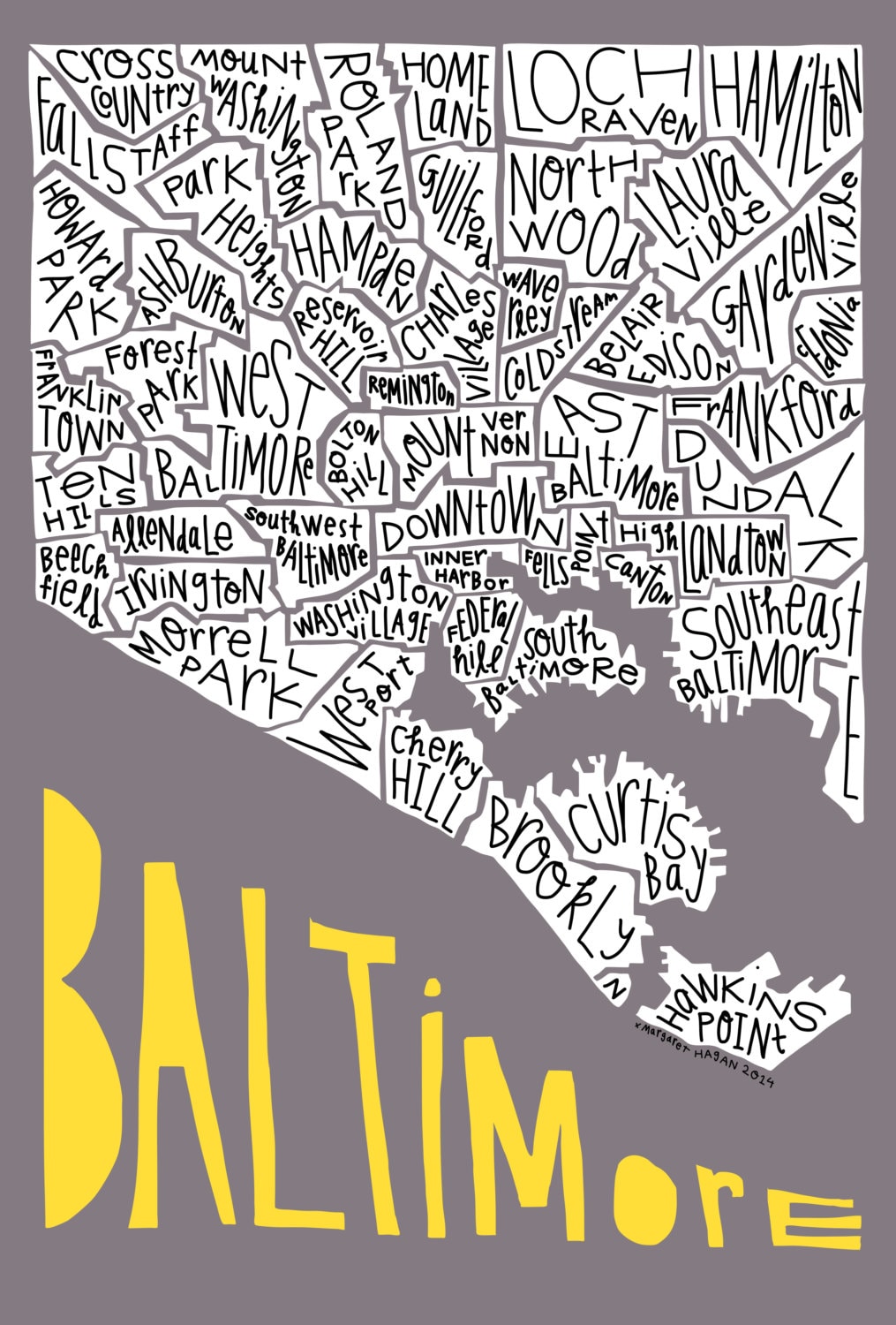 Baltimore City Neighborhood Map Baltimore City Neighborhood Map Hand-Drawn Print - Etsy
