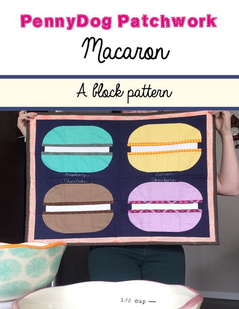 Macaron a block pattern PDF download curved piecing PDF pattern for those that love macarons Macaron pattern, baking quilt block image 2