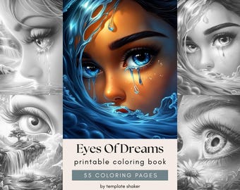Surreal Eyes Coloring Book: Grayscale Fantasy Pages for Adults, Printable PDF, Colored Version Included