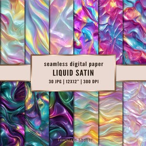 Iridescent Liquid Satin Digital Paper Pack, Seamless Pattern, Scrapbook Background, Commercial Use (Digital)