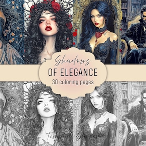 Gothic Portraits Coloring Book: 30 Dark Grayscale Pages For Adults, PDF Download + Colored Version