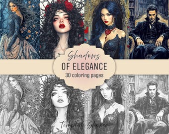 Gothic Portraits Coloring Book: 30 Dark Grayscale Pages For Adults, PDF Download + Colored Version