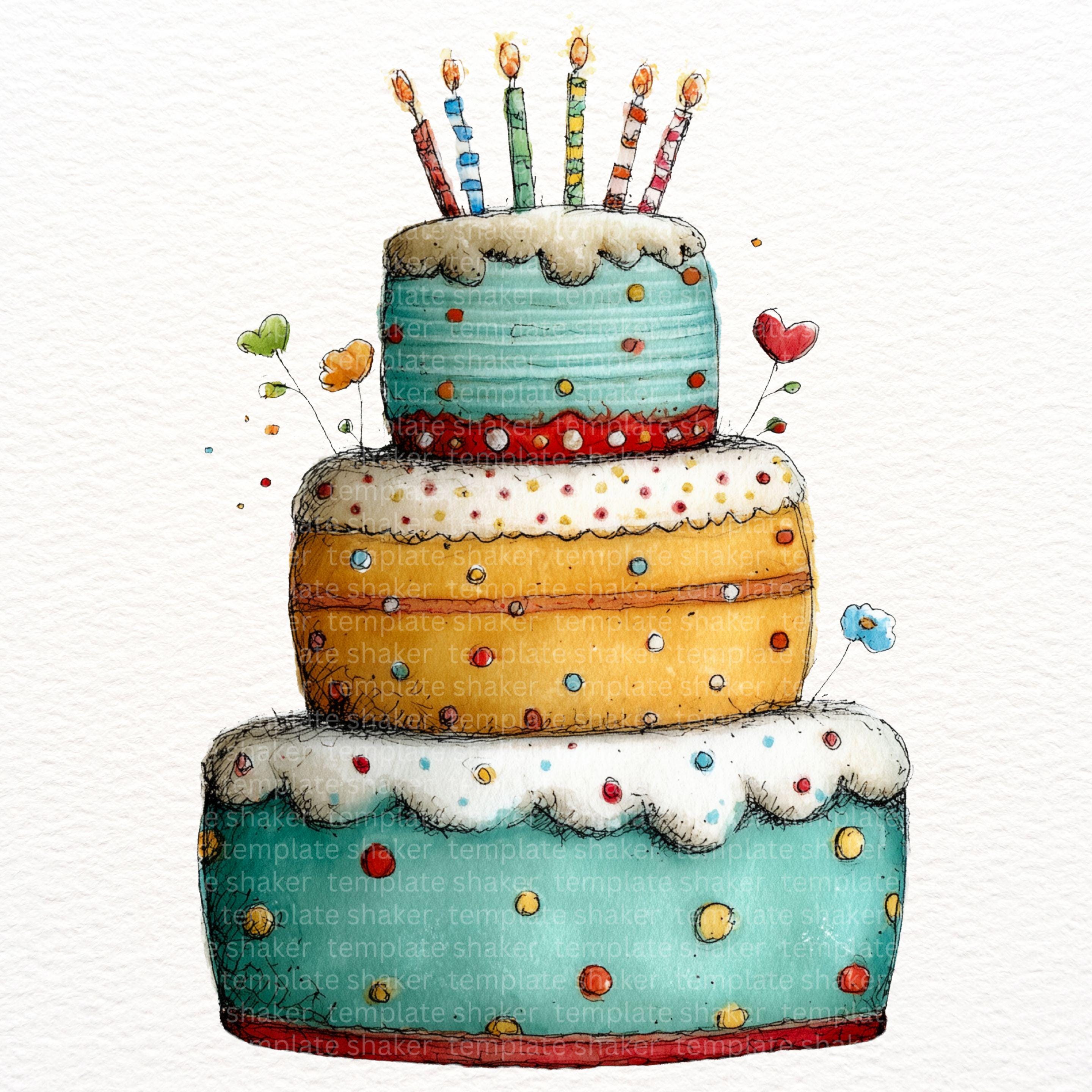 Birthday Cake Clipart Set PNG, Watercolor Party Cakes, Transparent ...