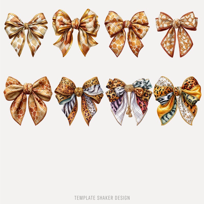 Animal Print Bows Clipart, Watercolor Safari Bow Set PNG, Digital ...