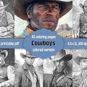 Cowboy Coloring Pages Wild West Grayscale Coloring Book For Adults Western Coloring, Digital Download Printable PDF Colored Version Included