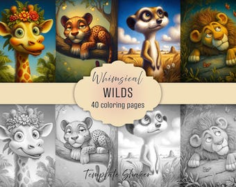 Kleurboek grillige jungledieren: safaripagina's in grijstinten voor volwassenen, afdrukbare pdf, gekleurde versie