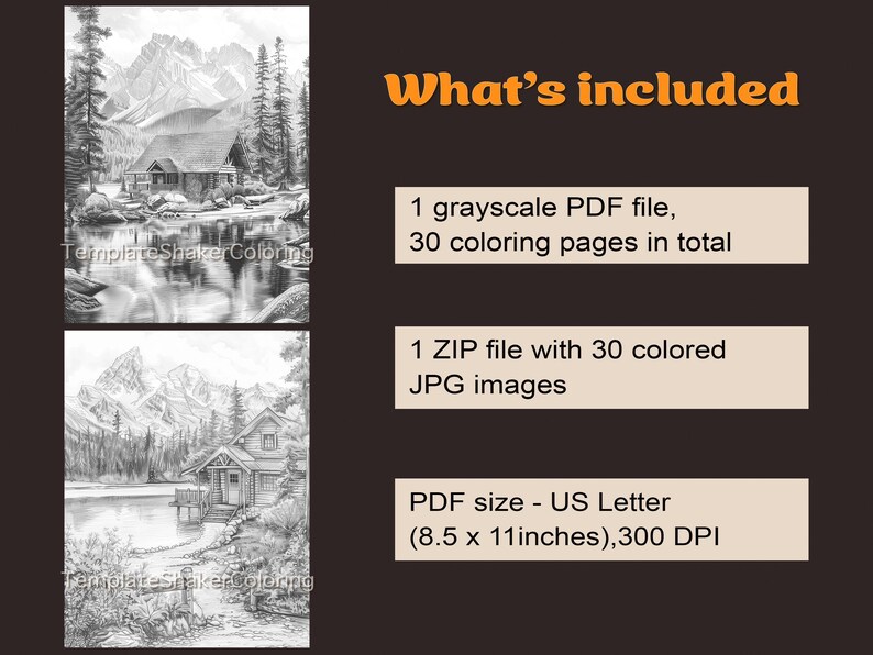 Forest Lake Cabin Coloring Book: 30 Grayscale Pages, Nature Scenes ...
