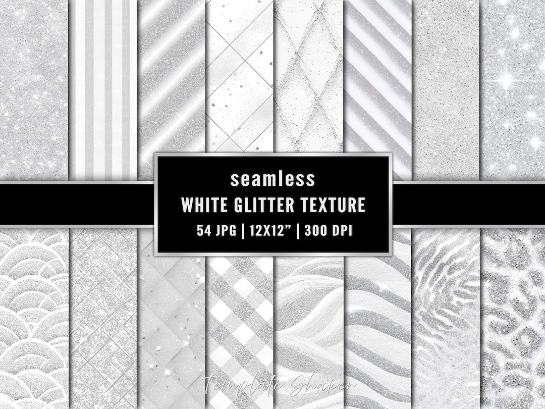 White Glitter Seamless Digital Paper Set, Silver Sparkle Backgrounds ...