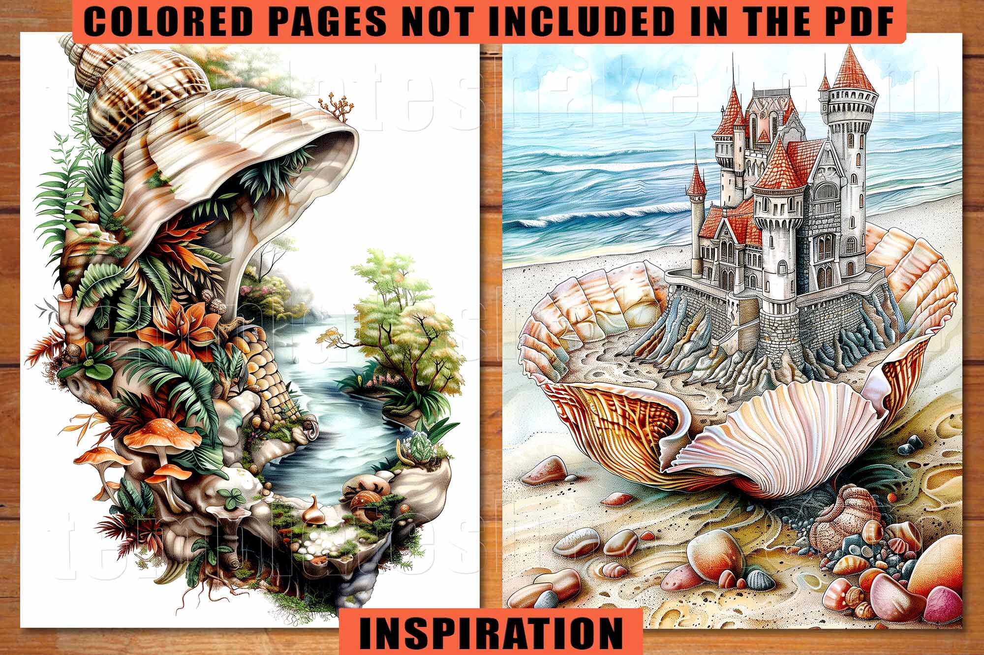 Seashell World Grayscale Coloring Book: Fantasy Shells, 24 Pages ...