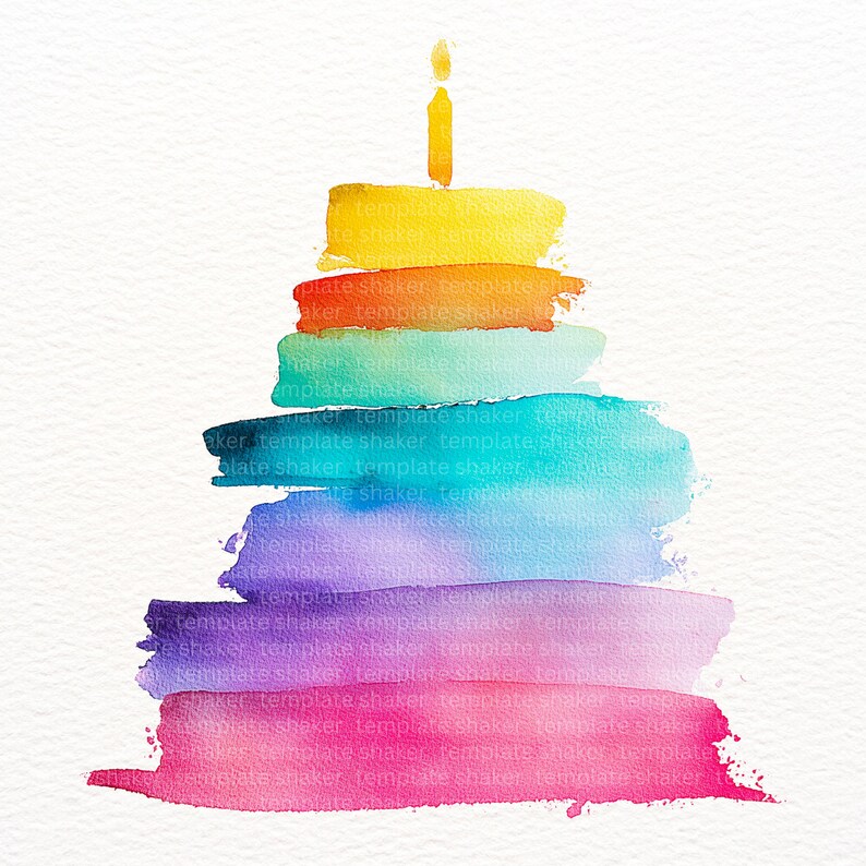 Rainbow Watercolor Birthday Clipart PNG, Party Elements Set ...