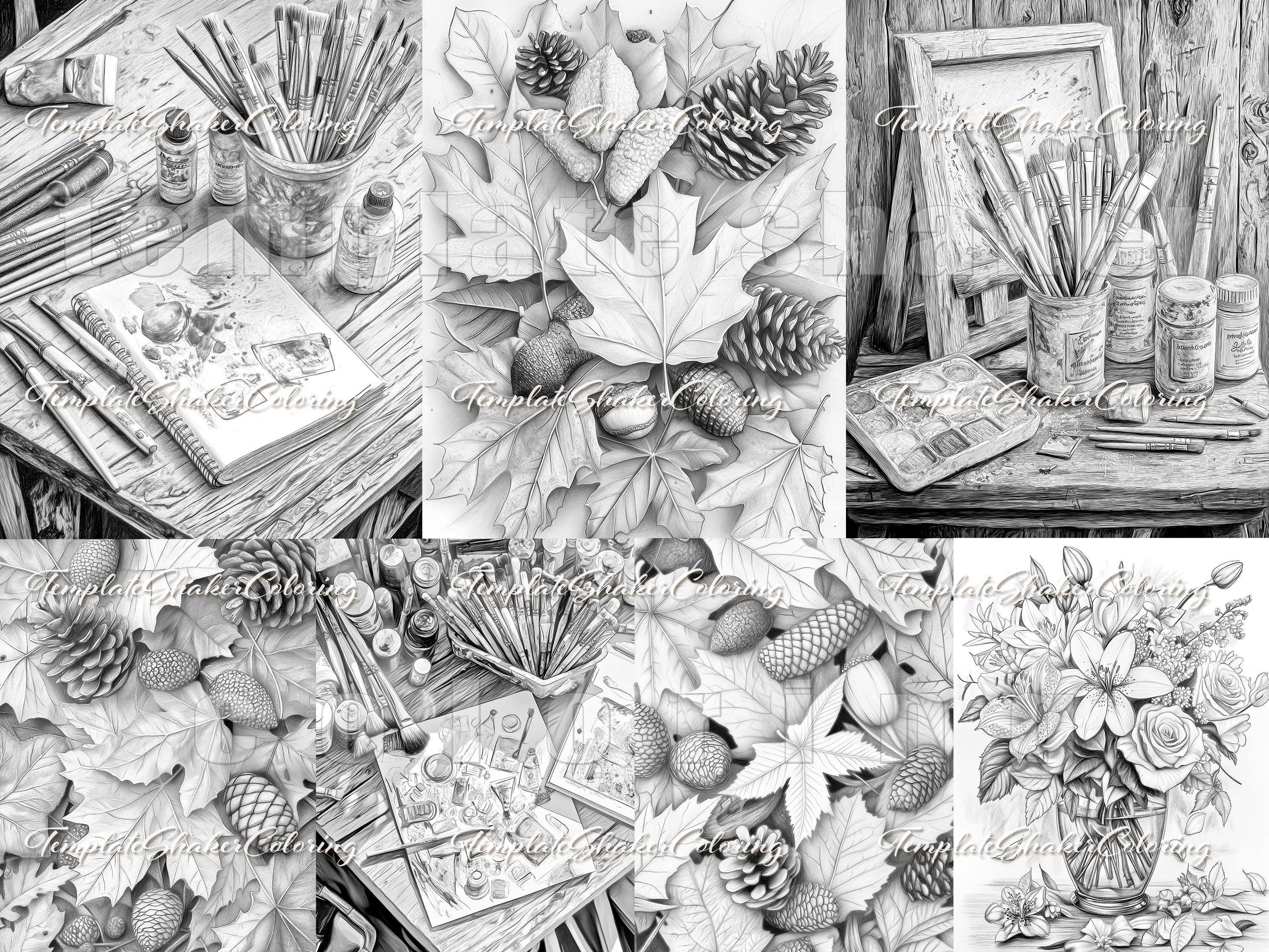 Still Color Book Still Life Coloring Book for Adults: 32 Grayscale Pages (printable PDF ...