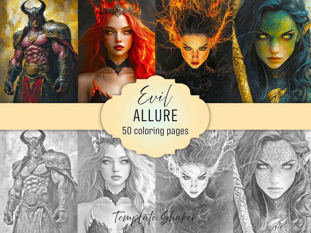 Evil Allure Grayscale Coloring Pages, Dark Demon Coloring Book, Colored ...