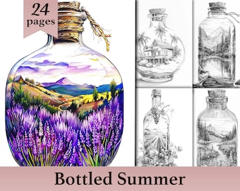 Summer In A Bottle Coloring Book: 24 Grayscale Pages, Digital Download