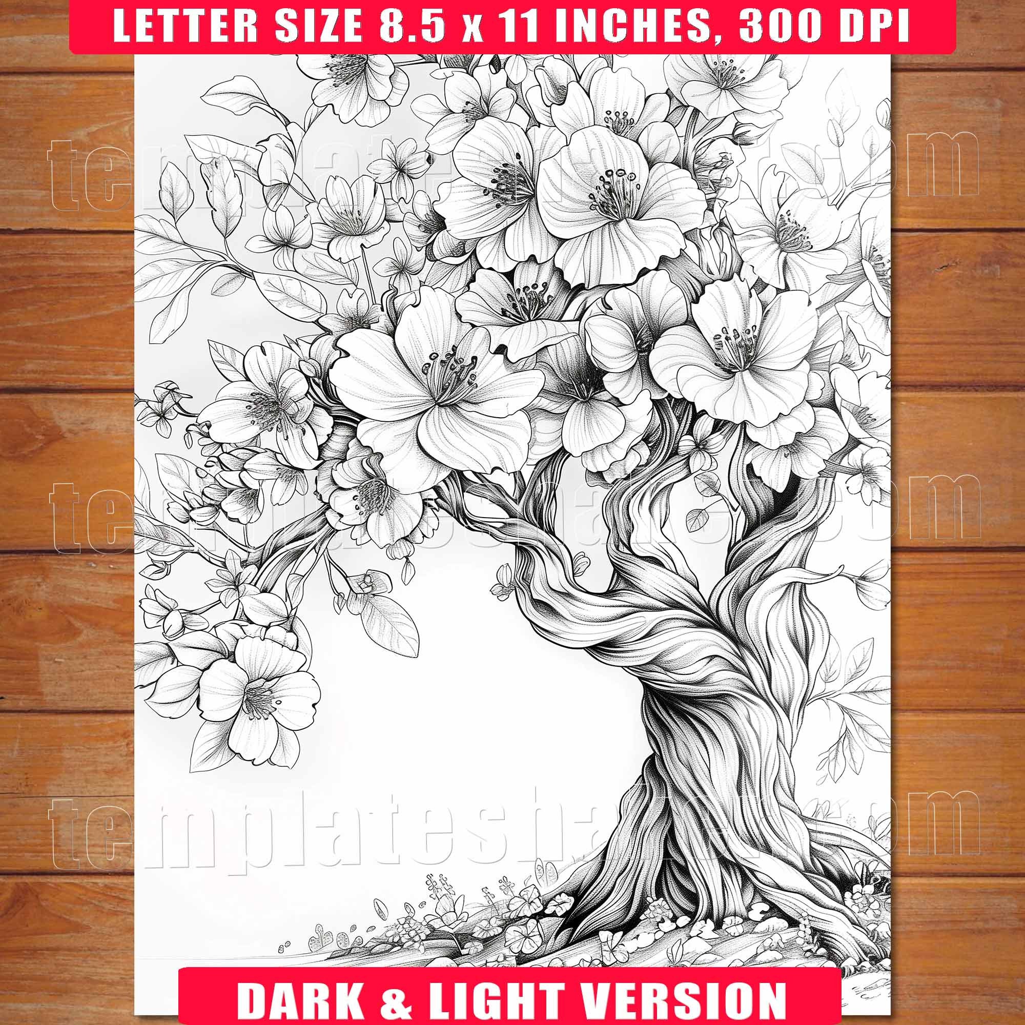 24 Flower Tree Coloring Pages Fantasy Floral Tree Coloring Page ...