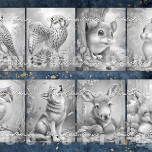 Woodland Animals Coloring Book: Fall Forest Grayscale Pages, PDF Download, Colored Version Included image 7