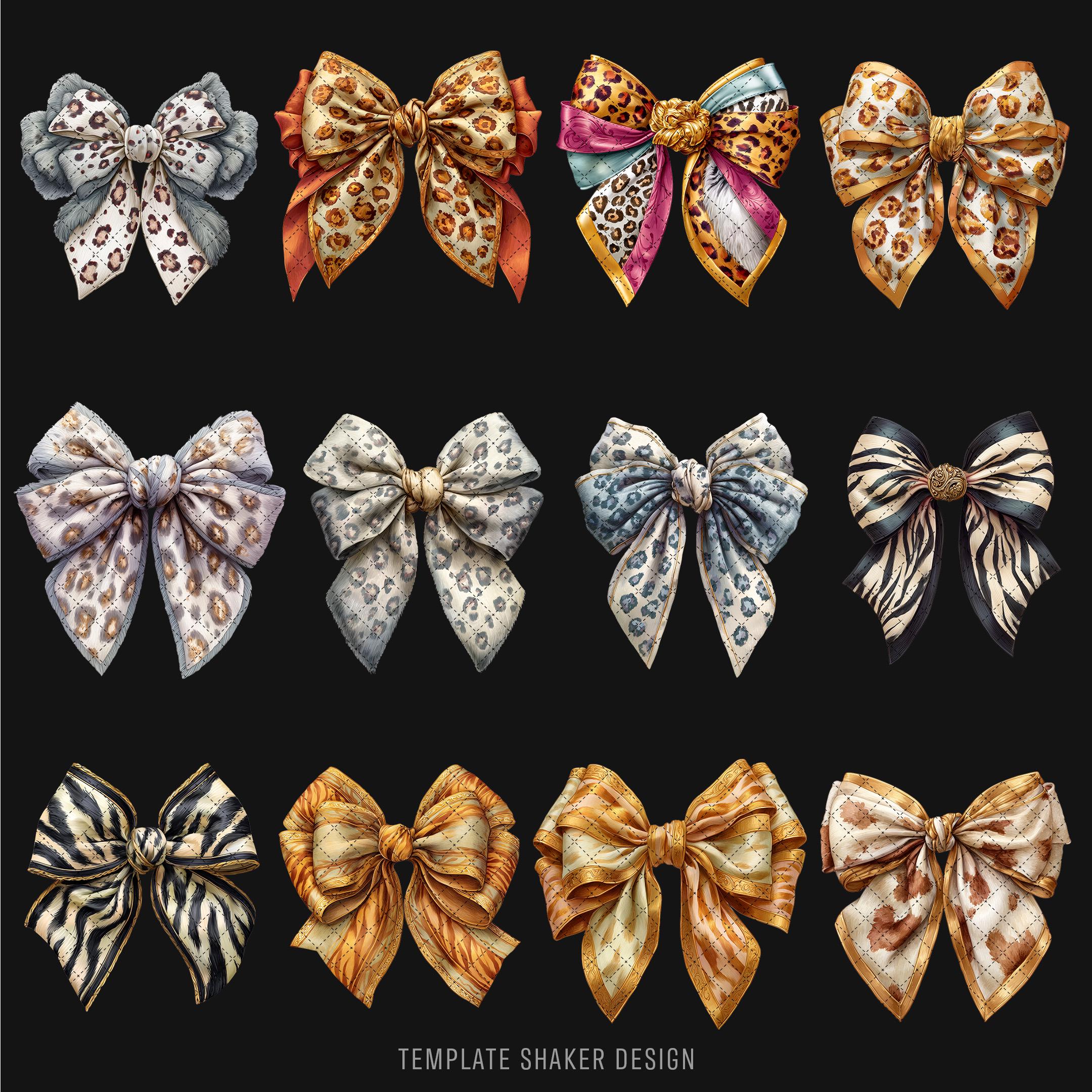 Animal Print Bows Clipart, Watercolor Safari Bow Set PNG, Digital ...