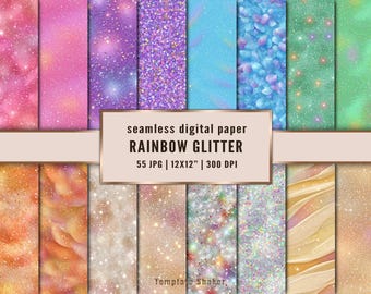 Iridescent Glitter Digital Paper Pack, Seamless Pattern, Scrapbook Background, Commercial Use (Digital)