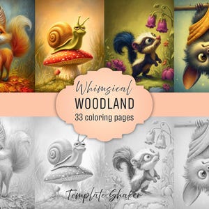 Whimsical Animal Coloring Book: Adult Grayscale Pages, Fun Woodland Creatures, Printable PDF, Colored Version image 1