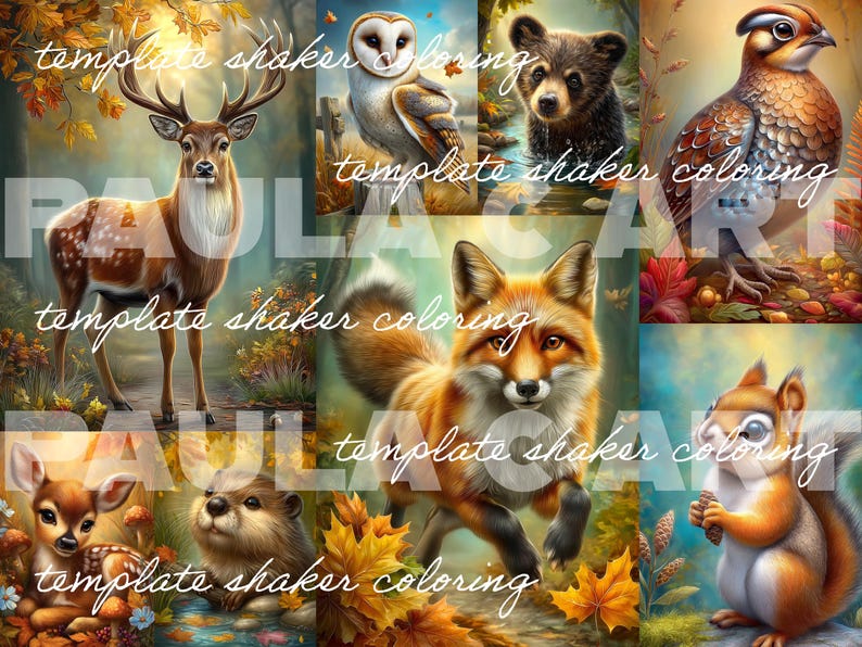 Woodland Animals Coloring Book: Fall Forest Grayscale Pages, PDF Download, Colored Version Included image 8