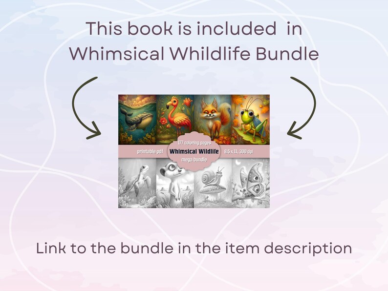 Whimsical Jungle Animals Coloring Book: Grayscale Safari Pages for Adults, Printable PDF, Colored Version image 2