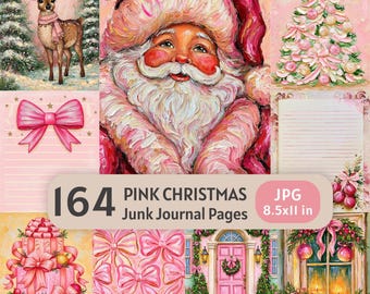 Pink Christmas Junk Journal Pages, Printable Holiday Digital Paper, Coquette Scrapbook Digital Download
