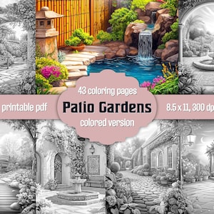 Graustufen Malseiten Garten Malbuch Für Erwachsene Wunderschöner Botanischer Garten Dekor Printable PDF Instant Download Farbige Version