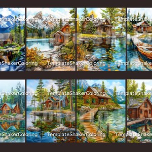 Forest Lake Cabin Coloring Book: 30 Grayscale Pages, Nature Scenes ...