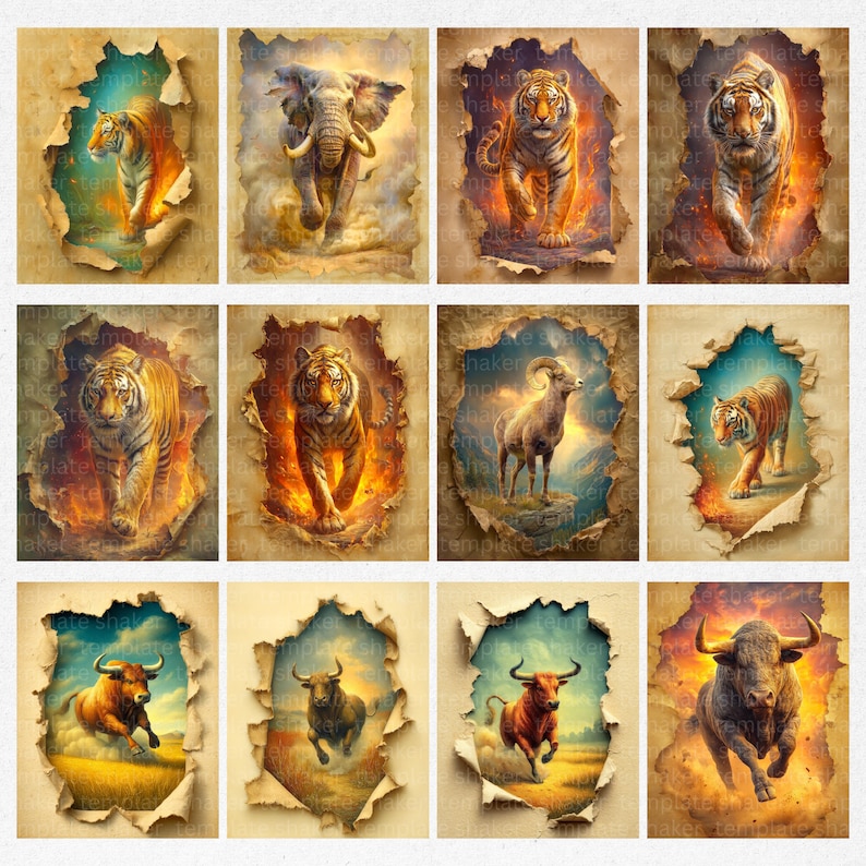 Torn Paper Animals Printable Art Pages, 8.5x11 JPG, Digital Paper Pack ...