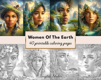 Surreal Women Coloring Book For Adults: 40 Grayscale Pages, Printable PDF + Colored Version