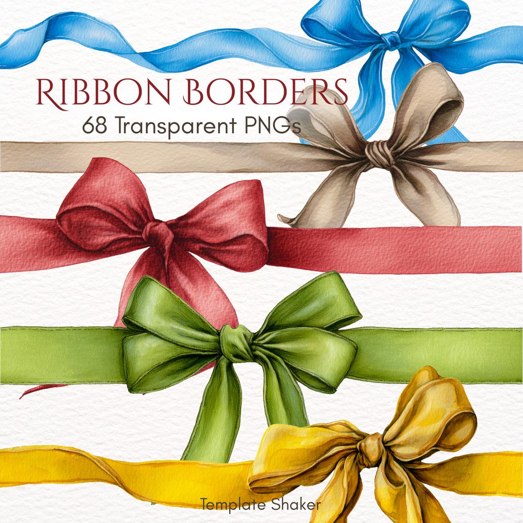 Watercolor Ribbon Borders Clipart Bundle, Pastel Bow Divider ...