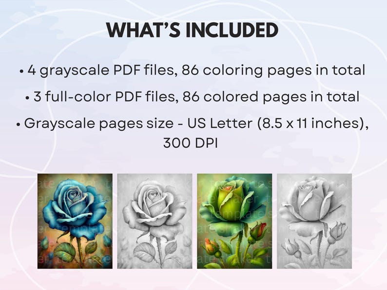 Color Pdf File Download Roses Coloring Book: 86 Floral Grayscale Pages for Adults, Printable ...