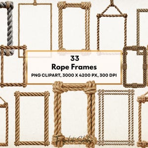 Rope Frame PNG, Rustic Twine Border Clipart, Boho Frame Overlay, Commercial Use (Digital Download)